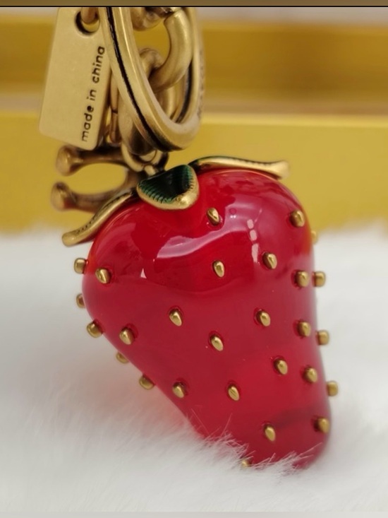 Coach Accessories - Coach Strawberry Bag Charm Keychain With Signature C Charm Brass/Red CAO50
